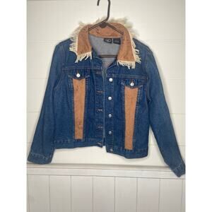 Lighthouse Apparel Denim Jacket Suede/Fringe Accents & Collar 100% Cotton Sz LG